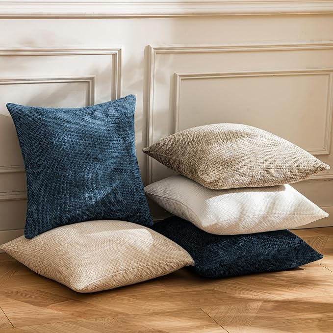 a moment Ocean Blue Chenille Throw Pillow Covers 16x16 Inch Pack of 2 Modern Decorative Throw Pillow Covers Farmhouse Cross Covers Home Decor for Sofa Bedroom Living Room