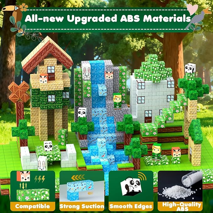 Magnetic Building Blocks Sets 150PCS Forest Wold Magnet Cubes STEM Learning Educational Montessori Sensory Games Toys Christmas Xmas Birthday Gifts for Old Kids Boys Girls Ages 3+,3-5,4-8,4-7