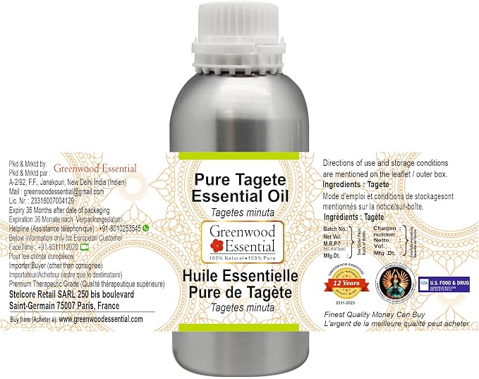Greenwood Essential Pure Tagete Essential Oil (Tagetes minuta) Steam Distilled 300ml (10.1 oz)