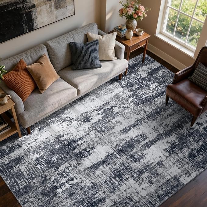 8x10 Ft Large Area Rugs for Living Room, Soft Non-Slip Washable Rugs Modern Abstract Pattern Carpet for Bedroom Indoor Floor Nursery Home Decor (Grey)
