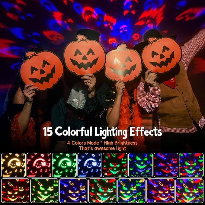Halloween Pumpkin Night Light Projector for Kids, Star Projector Night Lights with Jack O'Lantern Faces - Starry Theme, 15 Color Changing and 360 Degree Rotation, Halloween Decor and Gift