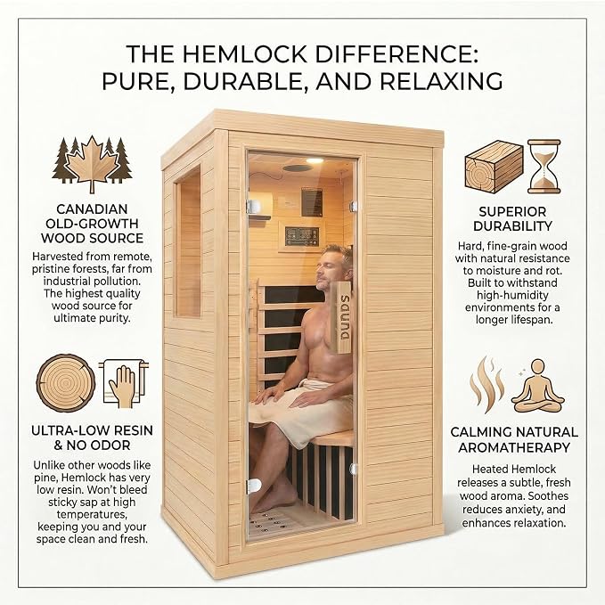 Far Infrared Sauna Room for Home Use - 1350W Natural Hemlock Indoor Personal Wooden Personal Dry Sauna with Rapid Heating, Perfect for Athletes, Busy Professionals & Arthritis Sufferers