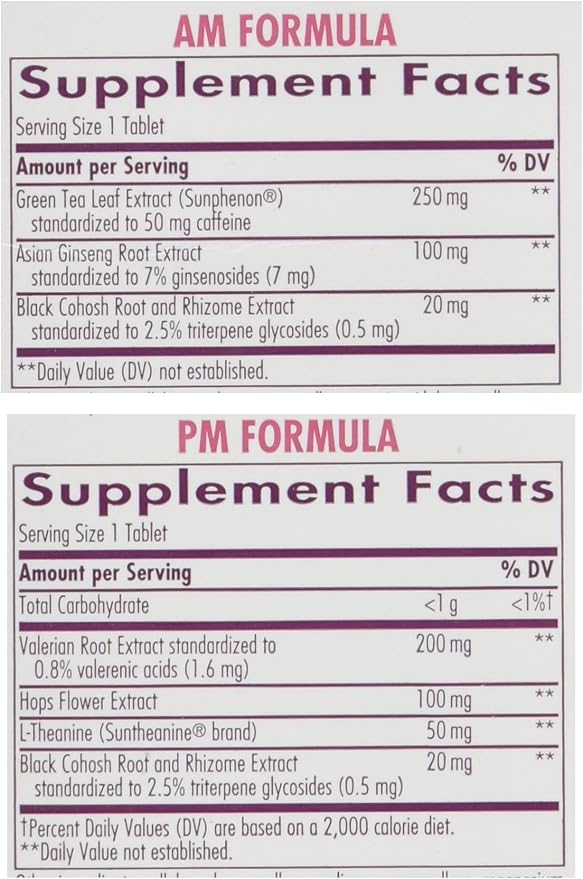 Nature's Way AM/PM Menopause Supplements for Women, Hot Flash Relief*, Night Sweats*, Restful Sleep*, Mood Swings*, Hormone-Free Formulas with Black Cohosh, Theanine, Valerian, 60 Tablets (Pack of 2)