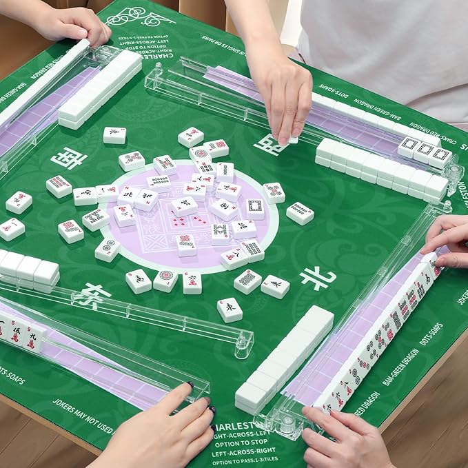 Mahjong Racks with Pushers, 4 Mah Jongg Clear Acrylic American All-in-One Tile Rack & Pusher Accessories Gifts (Transparent)
