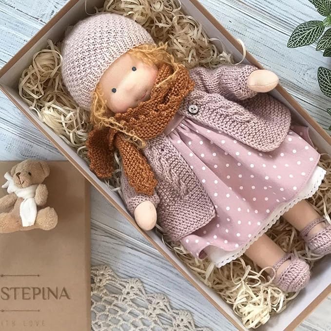 Waldorf Doll Handmade, Handmade Waldorf Doll, 12 inch Vintage Crocheted Doll (16)