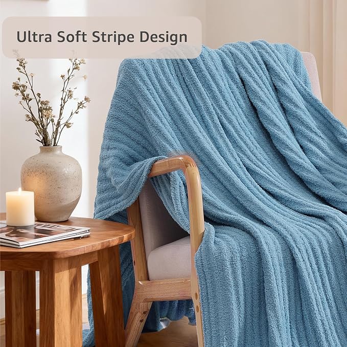 Soft Twin Blanket for Bed-Cozy Warm Reversible Knitted Blankets | Lightweight Fluffy Decor for Women, Mom, Her & Girls, Sofa, Chair, Couch, 60x80in, Blue