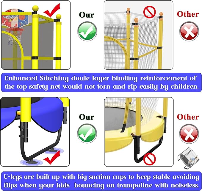 VGMiu 60" Trampoline for Kids, 5 FT Indoor & Outdoor Toddler Baby Trampoline with Basketball Hoop, Safety Enclosure, Birthday Gifts for Kids, Gifts for Boy and Girl, Age 3-8