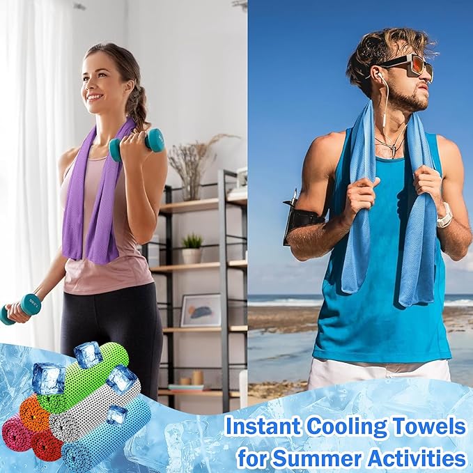 60Pack Cooling Towels Bulk Ice Microfiber Wraps for Neck and Face | Large Size 40"x12" Breathable Soft Chilly Sweat Rag Neck Towels for Workout Gym Yoga Golf Running Sport Multicolor