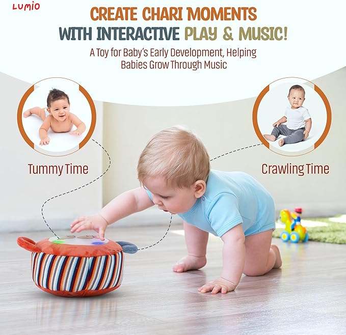 Lumio Interactive Musical Plush Toy with Lights and Sounds - Sensory Toy for 3 6 9 12-18 Months and up, Perfect for Tummy Time Rhythm Learning (Guitar) (Guitar)