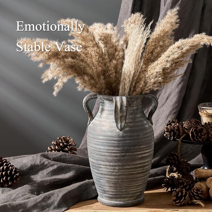 Emotionally Grounded Vase, Vaseking Large Ceramic Rustic Vase with 4 Handles, 10.83 inch Minimalist Decorative Farmhouse Vases for Home Decor, Living Room, Enterway, Table Decoration, Black Bronze