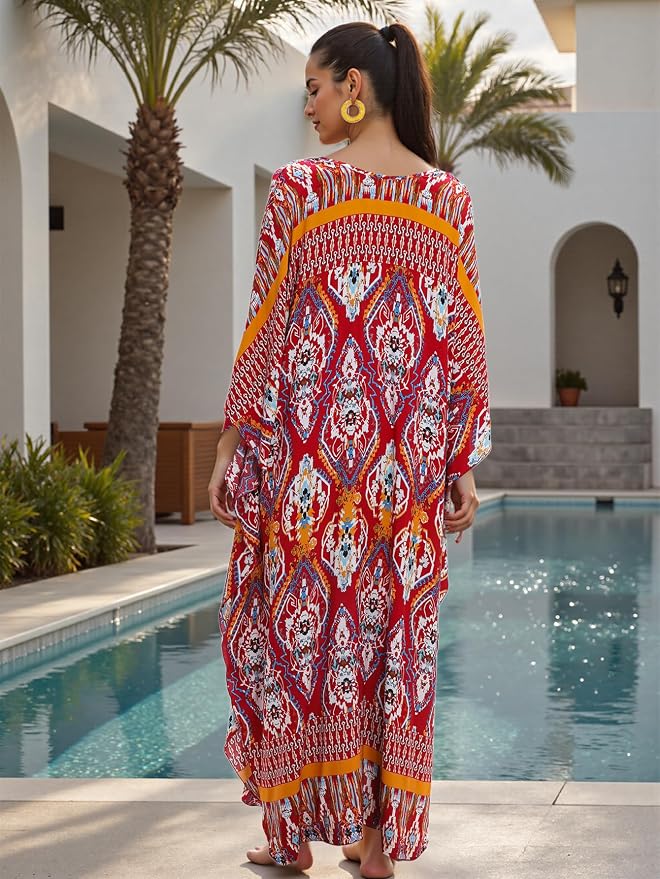 Mumu Dresses for Women Plus Size, Bohemian Kaftan Beach Cover Up Long Maxi Nightgown Soft Loungewear