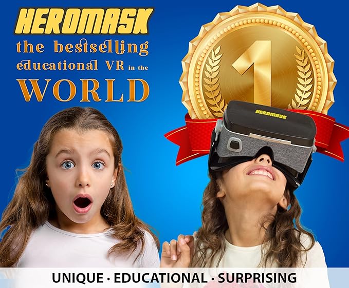 Heromask: VR Headset for Kids + Game System to Learn Spanish Italian etc [Language Learning] Virtual Reality for Kids. Kids Gifts for Boys and Girls for Age 5 to 12 Years Old. Educational