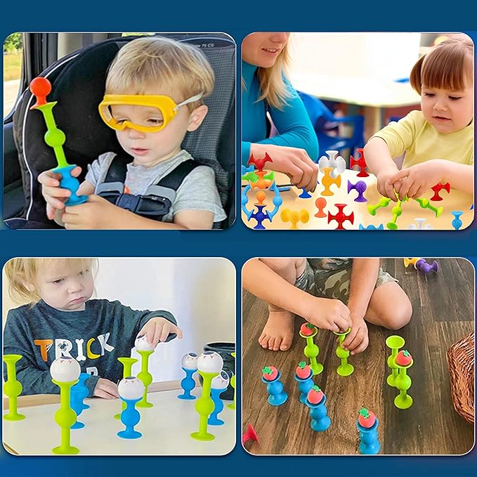 Big Suction Bath Toys for Kids Ages 1-3 , 36 PCS Fidget Suction Cup Toys Construction Set Water Toys for Babies and Toddlers,Window Building Toy Road Trip Travel Essentials for Kids Gifts