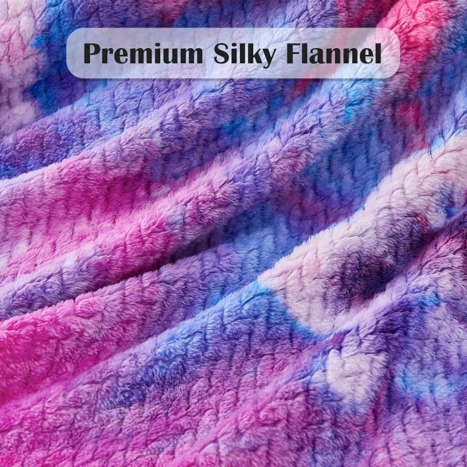NEWCOSPLAY Fleece Leaves Pattern Twin Blanket, Purple Rainbow, 60"x80" | Super Soft Throw Blanket, Lightweight Cozy Bed Sofa Blanket, Premium Silky Flannel Fleece, Travel Blanket for All Season Use