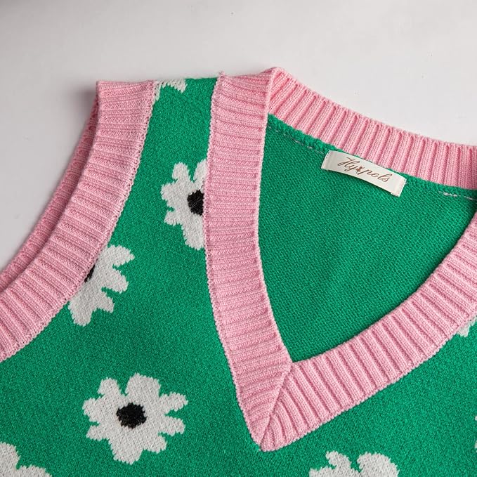 Women's Sweater Vest,Y2K Sleeveless Pattern Preppy Style Knitted Crop Tank Top for Girl