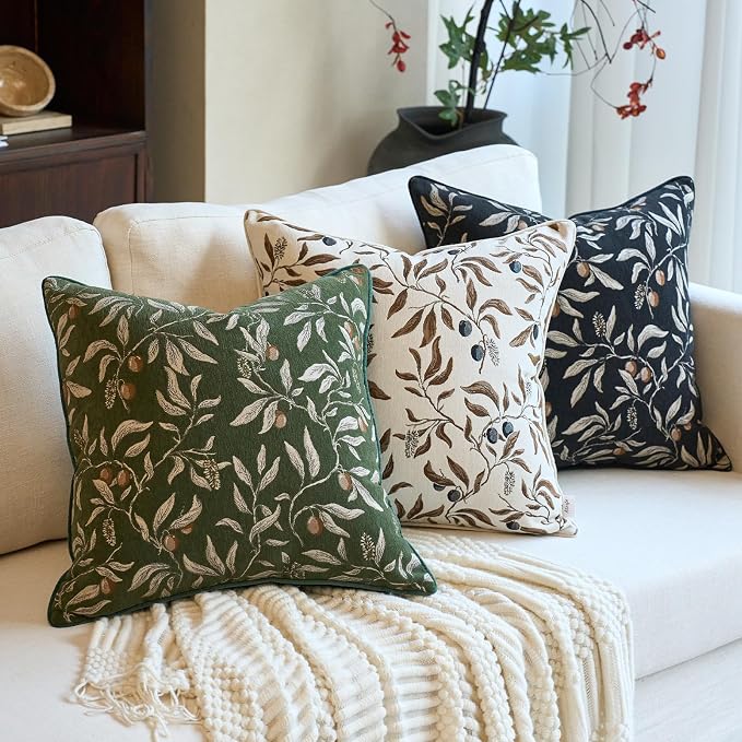 Alerfa Green Floral Throw Pillow Cover 18 x 18 Inch Sqaure Luxury Decorative Pillow Cover for Couch Living Room Bedroom