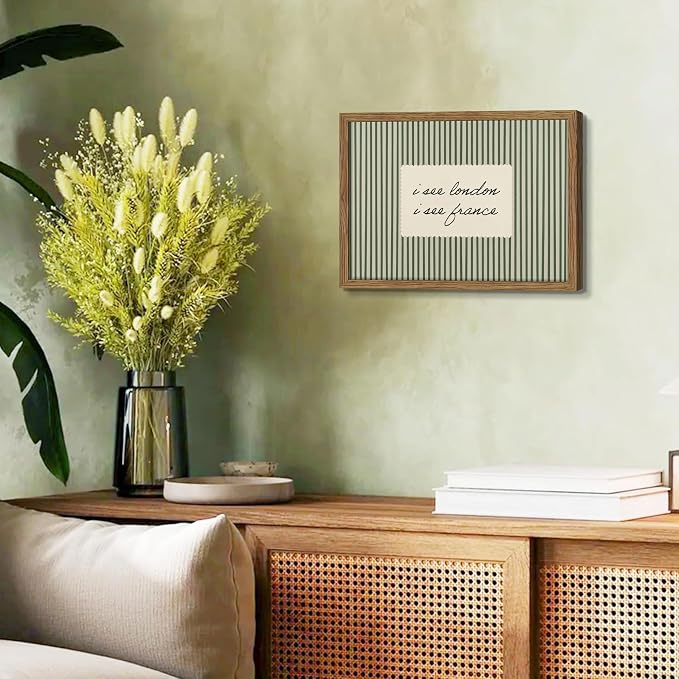Vintage Quote Wall Art, I See London I See France Funny Bathroom Wall Decor Painting, Minimalist Green Striped Canvas Print Picture for Bathroom Bedroom Living Room 16x24 Inch Framed