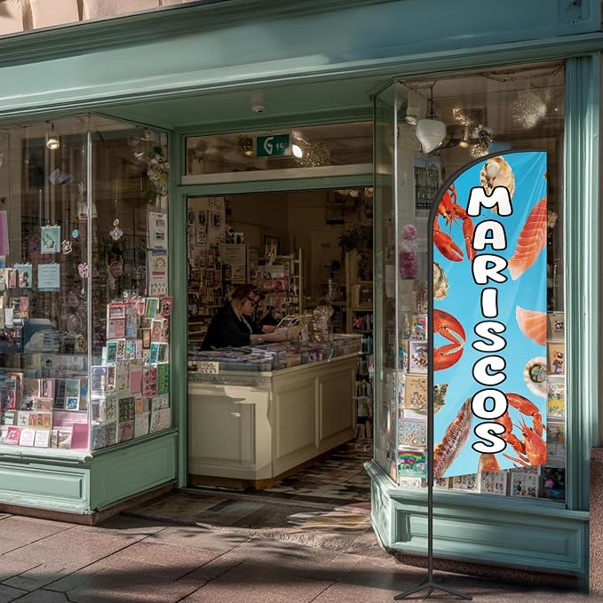 Mariscos Feather Flag for Storefronts Fairs,6 FT (Flagpole Not Included) | Business Advertising Flag