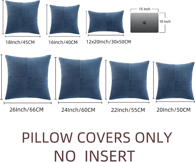 Fancy Homi 2 Packs Dusty Blue Decorative Throw Pillow Covers 20x20 Inch for Living Room Couch Bed Sofa, Rustic Farmhouse Boho Home Decor, Soft Corss Corduroy Patchwork Accent Cushion Case 50x50 cm