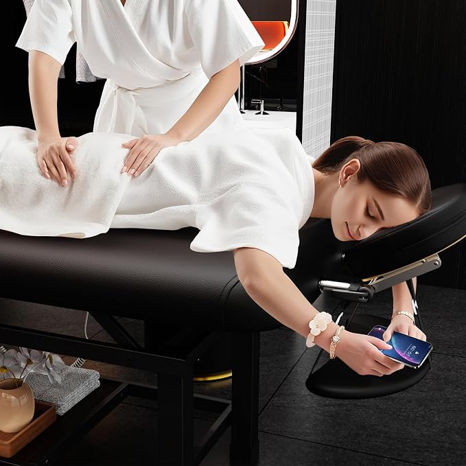 Olela Wide Electric Massage Table - Stationary Massage Table with Electric Lift and Manual Adjustable Backrest, Lash Bed with Storage, PU Leather, Metal Frame for Beauty, Massage, Tattoo