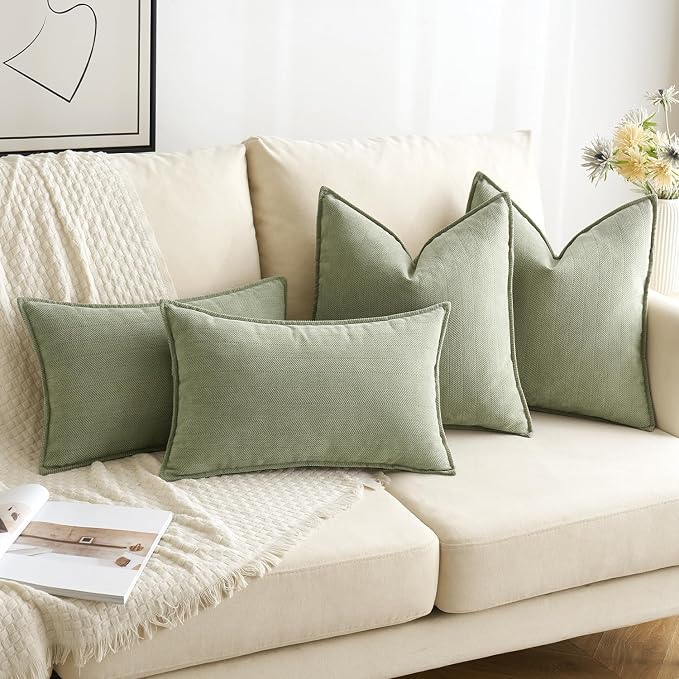 MIULEE Pack of 2 Sage Green Euro Shams Chenille Pillow Covers 22x22 Inch | Decorative Soft Couch Throw Pillows,Farmhouse Cushion Covers,Elegant Design for Sofa,Bed,Living Room,Summer Decor
