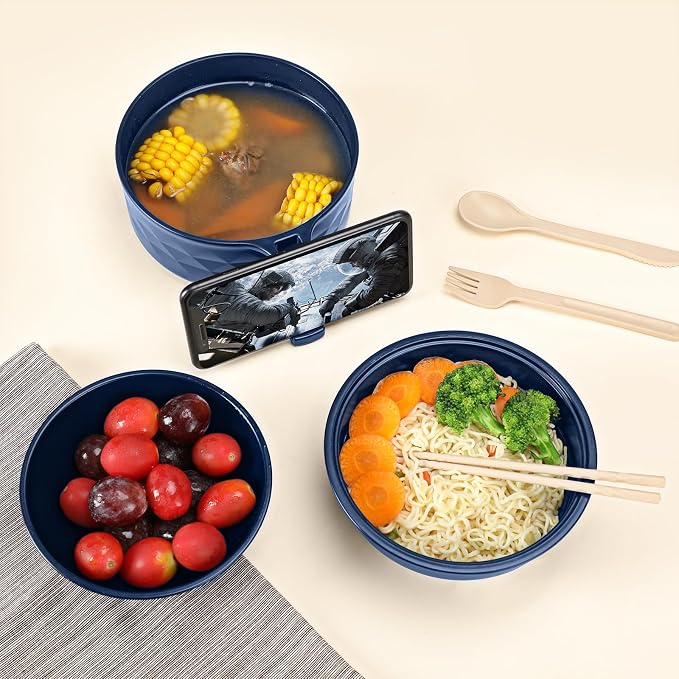 Microwave Ramen Cooker,Ramen Bowl Set,Microwave Noodle Bowl With Chopsticks and Spoon, College Dorm Room Essentials for Girls for Boys, Apartment Essentials, BPA-Free. (Deep Blue)