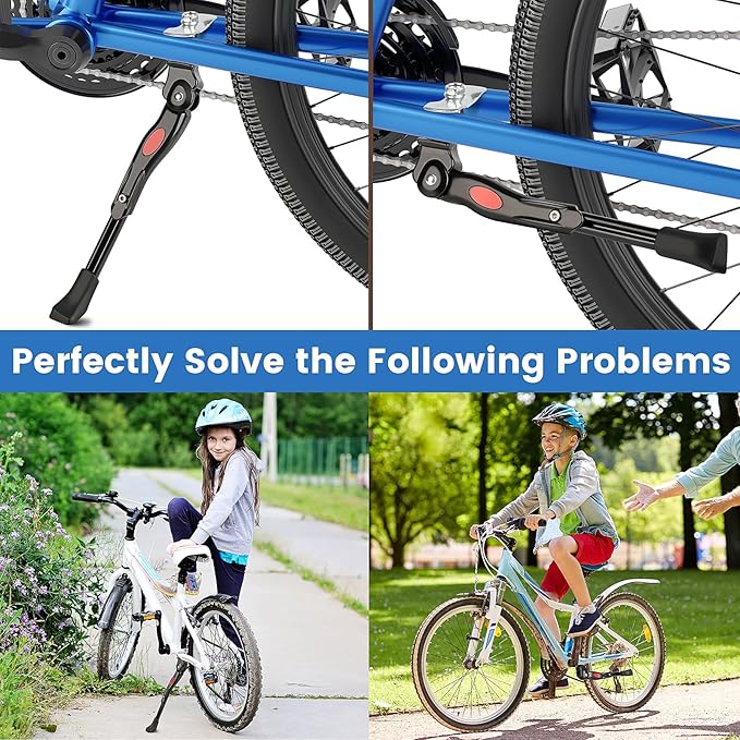 VECKUSON Kickstand for Kids Bike, Bicycle Kickstands Center Mount for 16 18 20 22 Inch Bicycles Adjustable Aluminum Alloy Kickstands for 16-18-20inch 18-20-22inch Mountain Bike