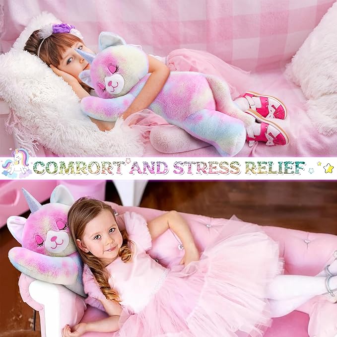 24'' Large Unicorn Cat Plush Stuffed Animal- Unicorn Cat Plush Pillow Plushies, Big Cute Sleeping Huggable Plushie Toy, Stuffed Animal Toys Girls Birthday Gifts for Kids Girls Boys