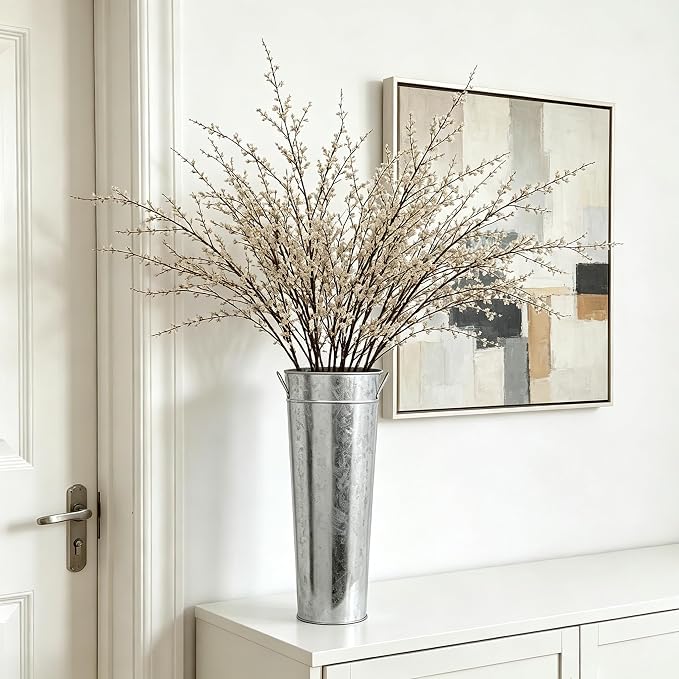 Hosley Galvanized French Bucket Vase with Handles 6" Dia x 15" H- Perfect for Weddings, Parties, Country Picnics, Floral Arrangements, Tableware Storage, or Candle Gardens - Rustic Farmhouse Décor