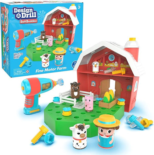 Educational Insights Design & Drill Bolt Buddies Barn - Construction Toys & Tools for Kids, Take Apart STEM Set with Real Electric Toy Drill, Pretend Play Building Kit, Gifts for Toddlers Ages 3+