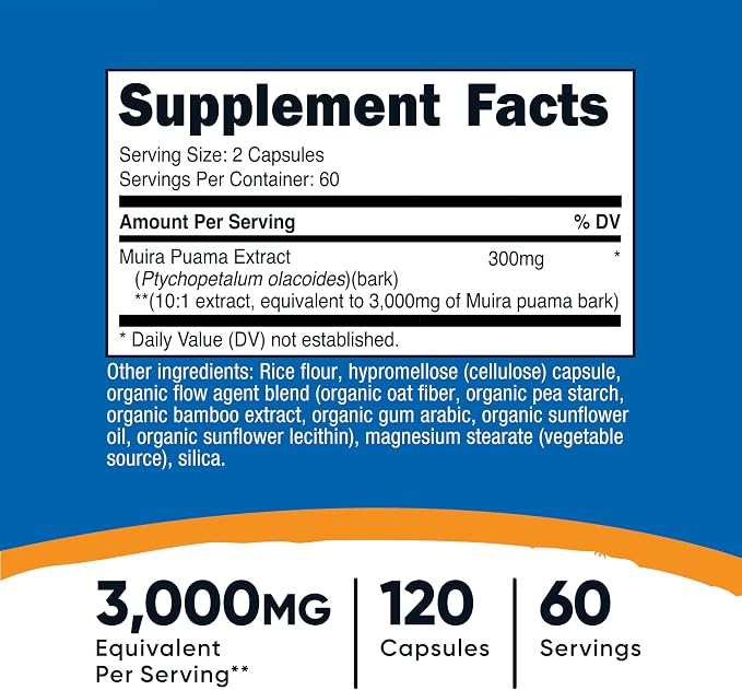 Nutricost Muira Puama Extract 120 Capsules for 60 Servings Per Bottle - Muira Puama for Men & Women, Vegan, GMO-Free, Gluten-Free