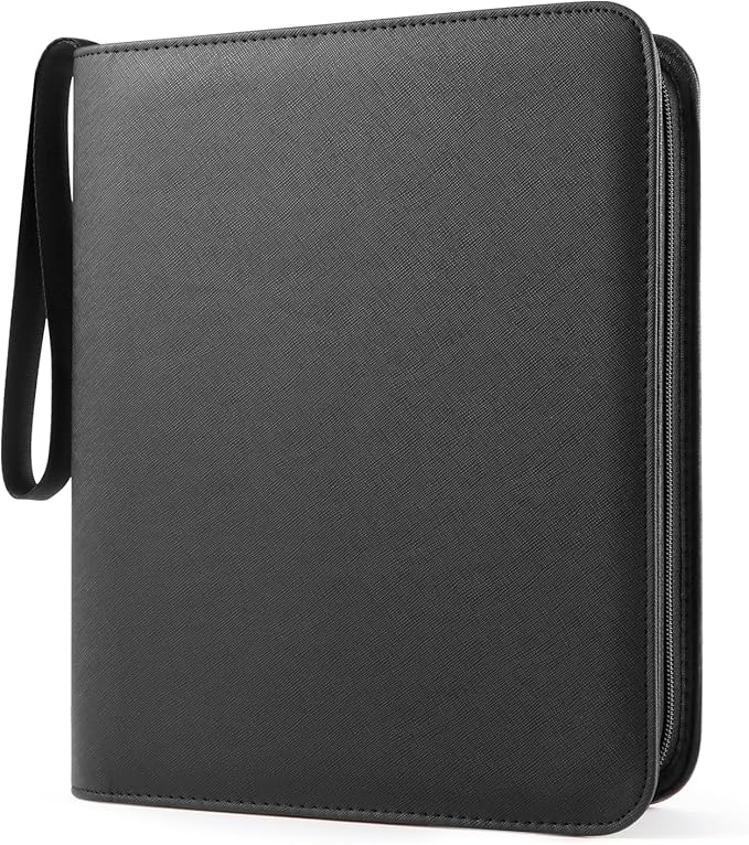 Top Loader Binder 4 Pocket for 144 Toploaders, Side Loading Toploader Binder for 3 x 4'' Rigid Cards with Zipper Closure, PU Leather Ringless 2x2 Card Binder for MTG/TCG/Sports/Games, Black
