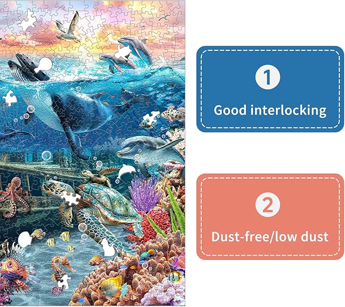 1000 Piece Jigsaw Puzzle for Adults - Underwater Ocean Scene with Unique Shaped Pieces, Color-Coded Backing, and Textured Finish - Fun, Challenging, and Gift-Ready Puzzle, Size 26.6 x 19.2 in