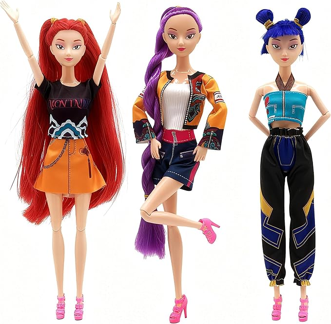 Kpop Demon Hunters Toys Action Dolls Set, 11.5-inch Poseable Dolls with Movable Joints, 3-Pack Collectible Model Toys for Fans and Kids Game Gift