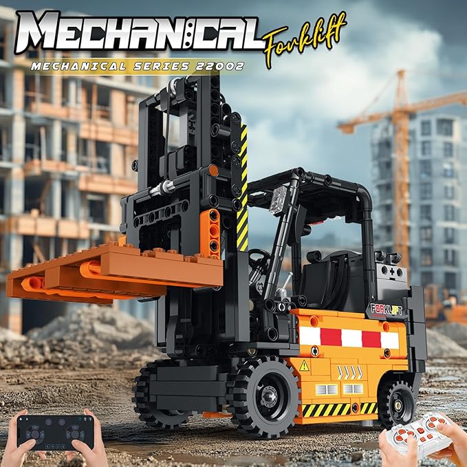 Forklift Truck Building Block Kit,RC Forklift Toys APP Remote Control Construction Machinery Set 22002, Shelf Lifted Truck,Educational Engineering Stem Building Toys for Boys Girls,722 PCS