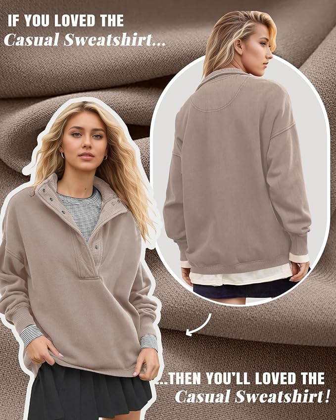 Gacaky Sweatshirt for Women Oversized Casual Long Sleeve Button Henley Neck Pullover Tops Fashion Outfits Clothes