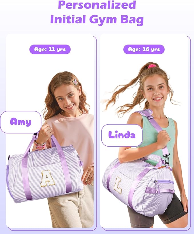 Birthday Gift for Grandkids, Girls Travel Duffle Bag, Kids Initial Overnight Duffel Bags with Shoe Compartment, Personalized Dance Bag with Cosmetic Pouch, Teenager Girl Gift Idea (Letter S)