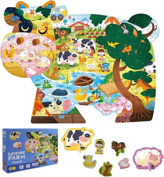 Animal Puzzles for Kids Ages 6-8 200 Piece Cow Jigsaw Puzzles Farm Animal Shape Floor Puzzle Ages 8-10 Learning Educational Toy Birthday Gift for Boys Girls Ages 10-12