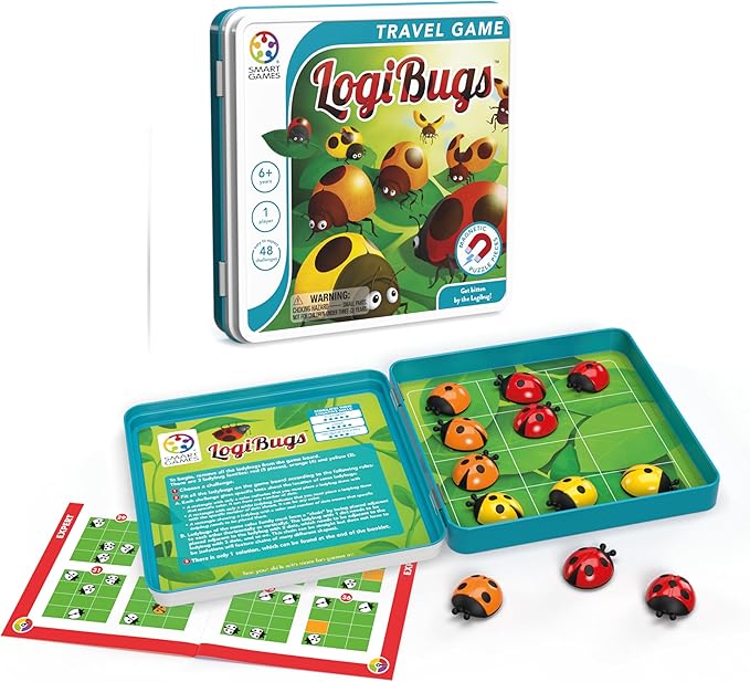 SmartGames LogiBugs Metal Box Magnetic Travel Game with 48 Challenges for Ages 6 - Adult