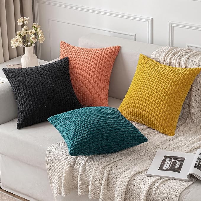 MIULEE Decorative Throw Pillow Covers 18x18 Yellow Textured Corduroy | Pack of 2 Striped Pillow Covers Modern Farmhouse Home Decor for Couch Bed Sofa Living Room