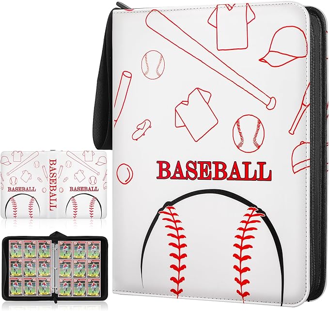 9 Pockets Trading Card Binder with Sleeves Card Organizer, 900 Double Sided Pocket PU Card Collection Binder, Baseball Binder,for Sports Card, MTG, TCG Yugioh Card (Reddish-white)