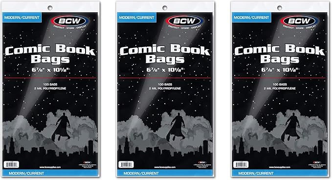 BCW Current Comic Bags (300 Pack) – Acid-Free BCW Comic Book Bags for Modern Comics | Crystal Clear Comic Book Sleeve Protection | 6 7/8 x 10 1/2