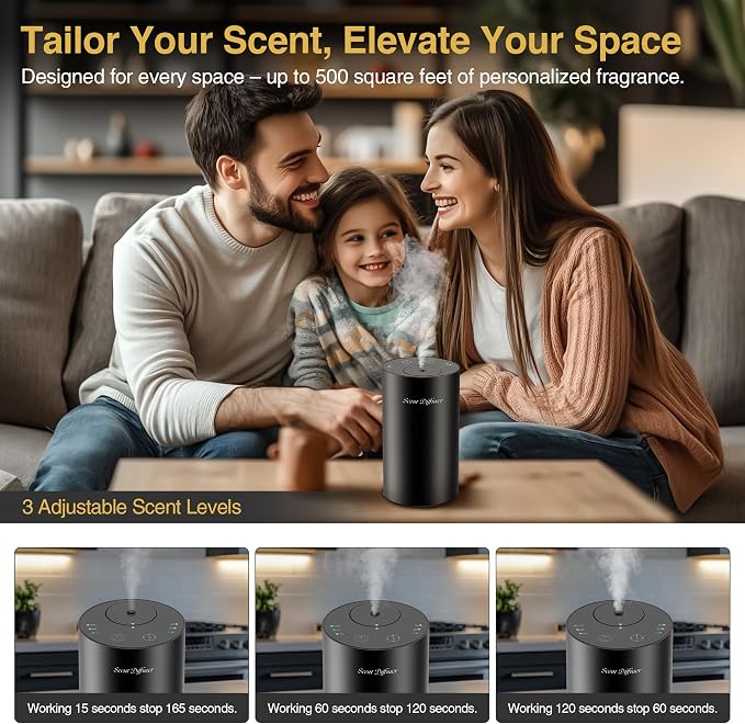 Waterless Essential Oil Diffuser Starter Kit - No Water Needed, Battery Operated Mini Scent Air Machine, Included 3x20ML Essential Oils, Portable Aromatherapy Diffuser for Home & Car & Office, Black