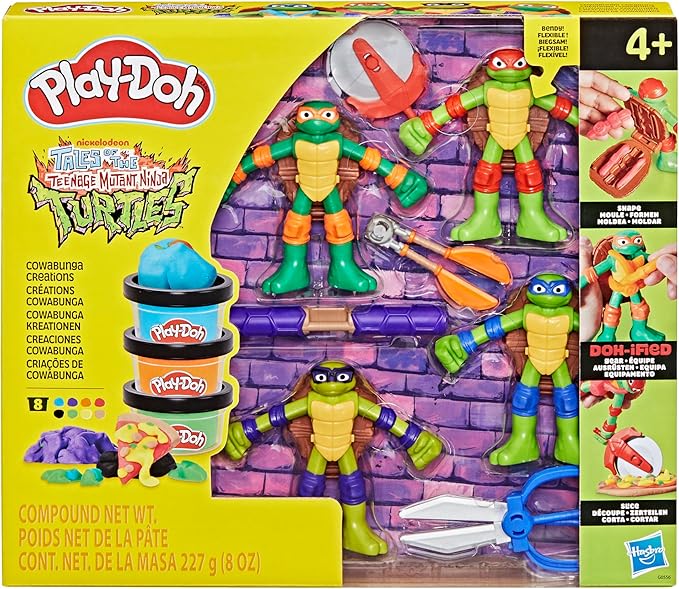 PLAY-DOH Teenage Mutant Ninja Turtles Cowabunga Creations Bendy 4 Inch Action Figures Set, Kids Arts & Crafts, TMNT Toys for Boys & Girls 4+