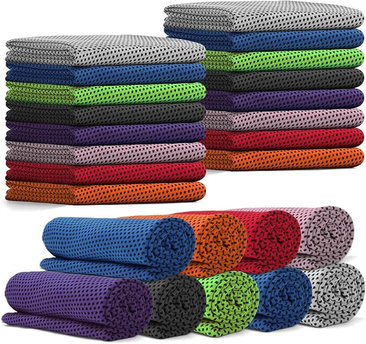 24 Pack Cooling Towels Bulk for Neck and Face 40"x12" Ice Cooling Sweat Rags Microfiber Soft Breathable Soft Chilly Towel for Yoga Golf Sport Running