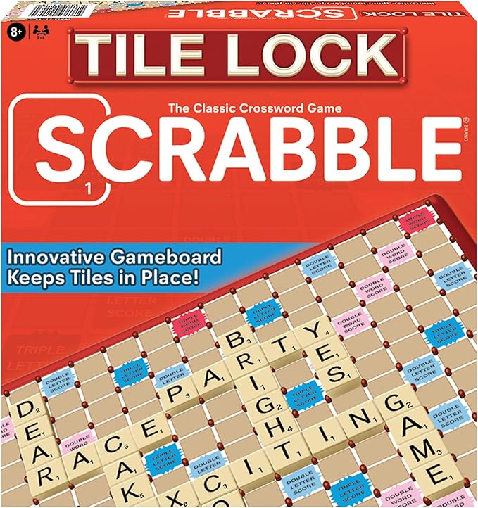 Tile Lock Scrabble by Winning Moves Games USA, Innovative Gameboard "Locks" Tiles In Place, for 2 to 4 Players, Ages 8 and Up