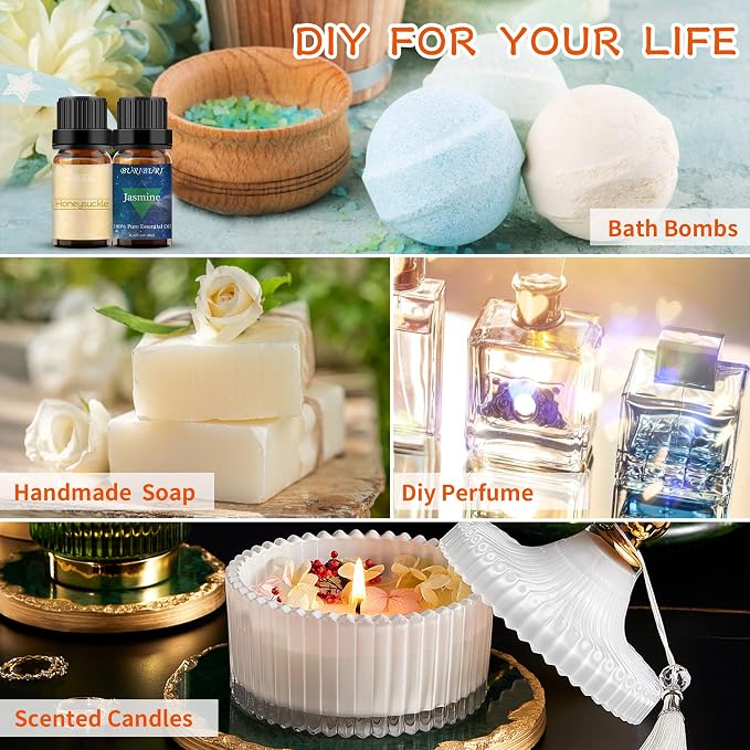 BURIBURI Honeysuckle Oil and Jasmine Essential Oil Set 2 Pack, 100% Pure Diffuser Oil Honeysuckle Essential Oil for Massage, Soap Making