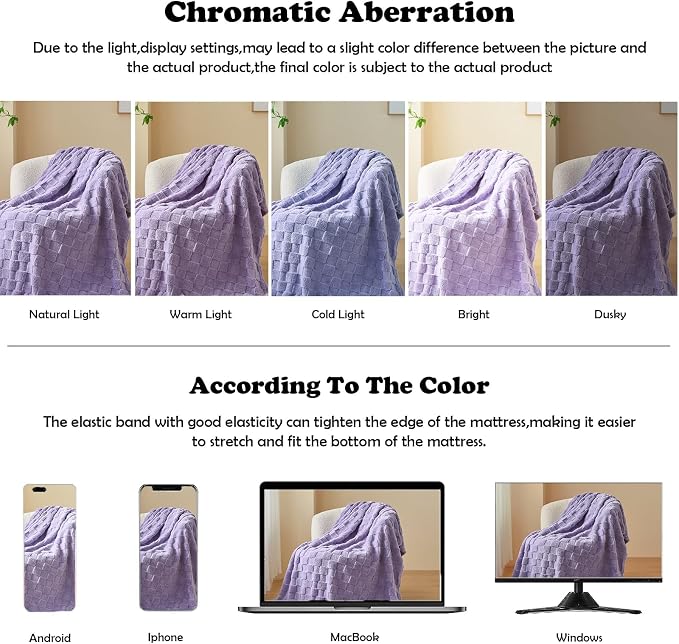 NEWCOSPLAY 3D Checkered Flannel King Blanket, Lavender Checkered, 90"x110" | Super Soft Cute Lightweight Decorative Premium Silky Fleece Blanket for Couch Sofa Bed, Gift for Women Men, All Season Use