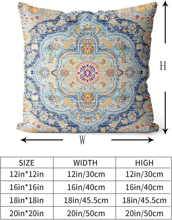 Snycler Boho Throw Pillow Covers 20x20 inch Set of 2 Burnt Blue Yellow Terracotta Rust Colored Throw Pillows Boho Home Decor for Bedroom Living Room Couch & Sofa (No Inserts)