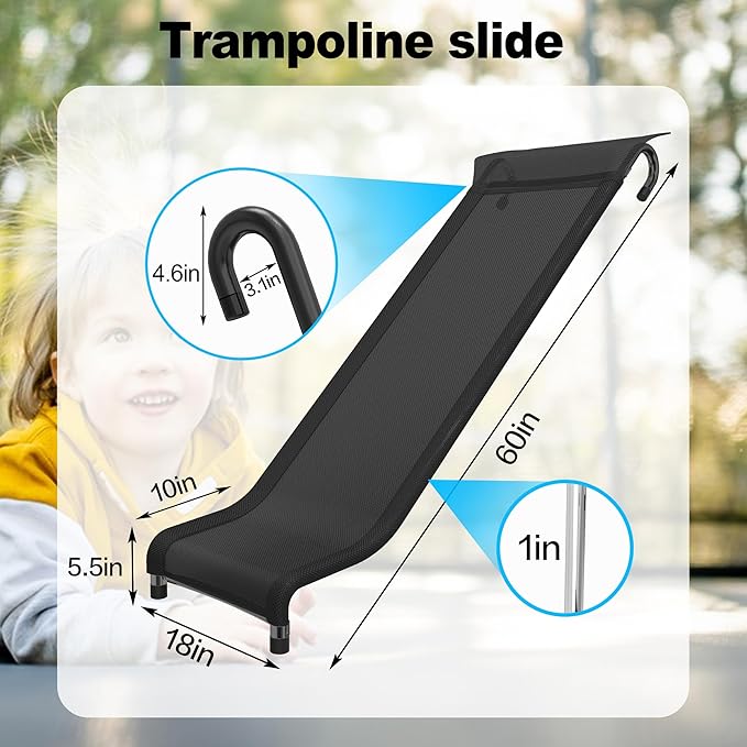 Trampoline Slide Attachment, Universal Outdoor Slide for Kids to Climb Up,Trampoline Accessories & Replacement Parts,Fits 10 12 14 15 ft Trampoline Frame (Black)